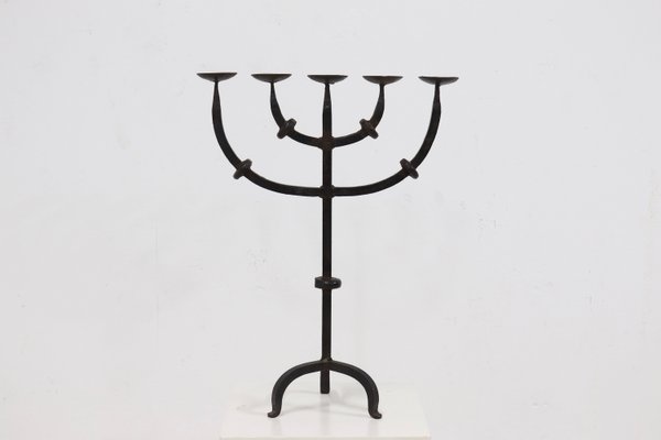 Large Brutalist Wrought Iron 5 Arm Candleholder, 1950s-VV-2033168