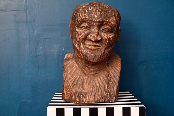 Large Bust of Man, 1960s, Wood-AIU-1794835