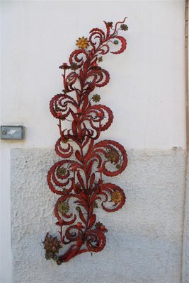 Large Candle Sconce in Hand Forged Metal and Red Lacquer, Italy, 1930s-EH-1150946