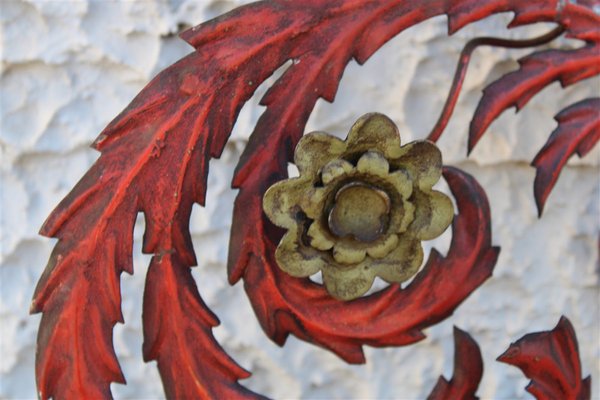 Large Candle Sconce in Hand Forged Metal and Red Lacquer, Italy, 1930s-EH-1150946