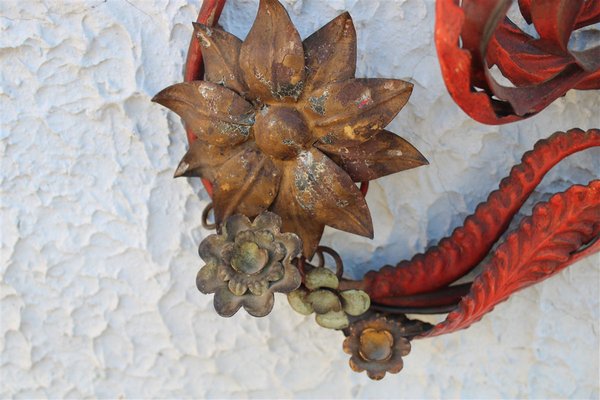 Large Candle Sconce in Hand Forged Metal and Red Lacquer, Italy, 1930s-EH-1150946