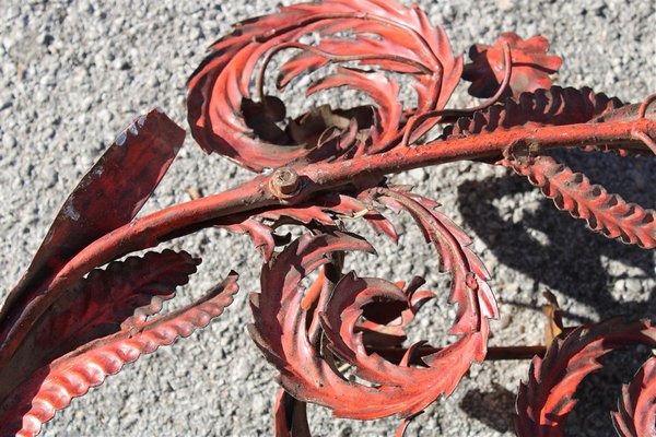 Large Candle Sconce in Hand Forged Metal and Red Lacquer, Italy, 1930s-EH-1150946