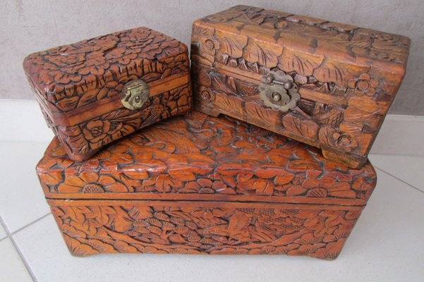 Large Carved Wooden Box with Floral and Bird Decor, 1930s-RDN-2028280