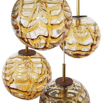 Large Cascade Chandelier with 9 Amber Murano Glass Bowls, 1960s-VDW-829104