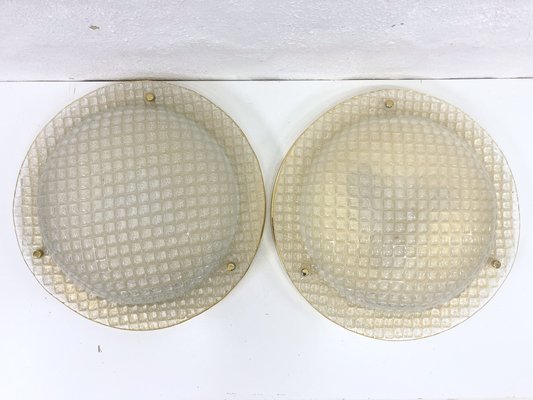 Large Ceiling Lamps in Glass & Brass from Fischer, 1970s, Set of 2-AET-1738637