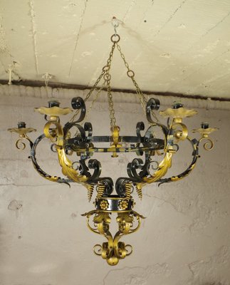 Large Chandelier in Wrought Iron and Riveted Suspension Light Fixture-FWP-2031314