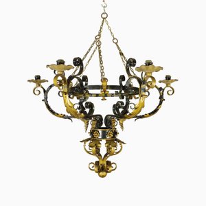 Large Chandelier in Wrought Iron and Riveted Suspension Light Fixture-FWP-2031314