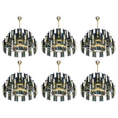 Large Chandeliers in Brass by Gino Paroldo, Italy, 1950s, Set of 6-TRW-1722769