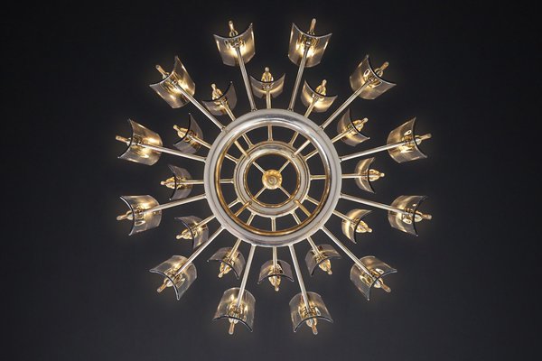 Large Chandeliers in Brass by Gino Paroldo, Italy, 1950s, Set of 6-TRW-1722769