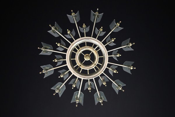 Large Chandeliers in Brass by Gino Paroldo, Italy, 1950s, Set of 6-TRW-1722769