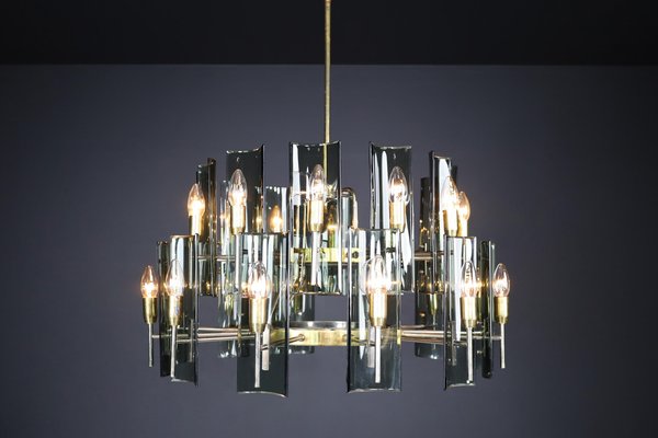 Large Chandeliers in Brass by Gino Paroldo, Italy, 1950s, Set of 6-TRW-1722769