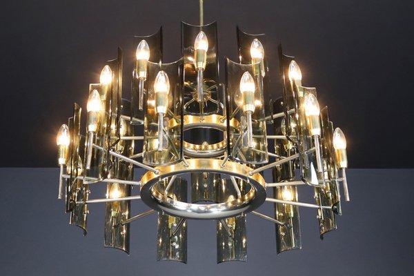 Large Chandeliers in Brass by Gino Paroldo, Italy, 1950s, Set of 6-TRW-1722769