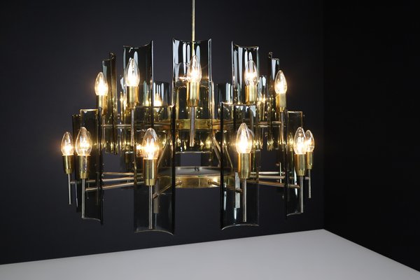 Large Chandeliers in Brass by Gino Paroldo, Italy, 1950s, Set of 6-TRW-1722769