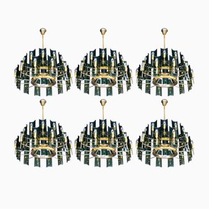 Large Chandeliers in Brass by Gino Paroldo, Italy, 1950s, Set of 6-TRW-1722769