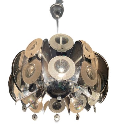 Large Chrome & Glass Lens Chandelier by Oscar Torlasco, 1970s-JJC-842633