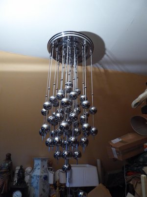 Large Chrome Plated Luber Ball Chandelier by Verner Panton for J. Lüber Ag-AWL-1175327