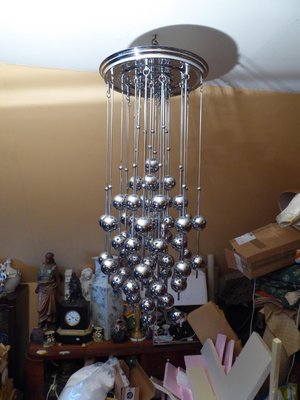 Large Chrome Plated Luber Ball Chandelier by Verner Panton for J. Lüber Ag-AWL-1175327