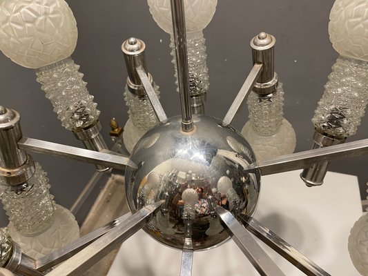 Large Chrome Space Age Sputnik Glass Chandelier, 1970s-JJC-1000035