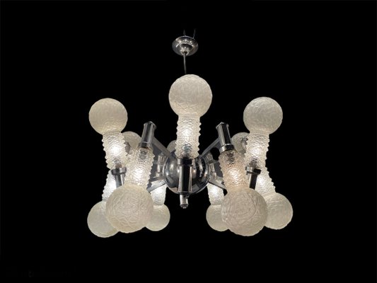 Large Chrome Space Age Sputnik Glass Chandelier, 1970s-JJC-1000035