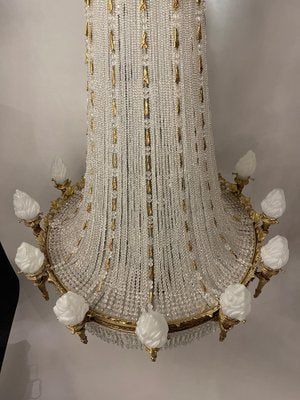 Large Classicist Chandelier in Crystal & Brass-FLW-1401979