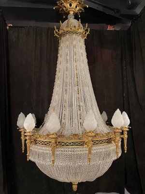 Large Classicist Chandelier in Crystal & Brass-FLW-1401979