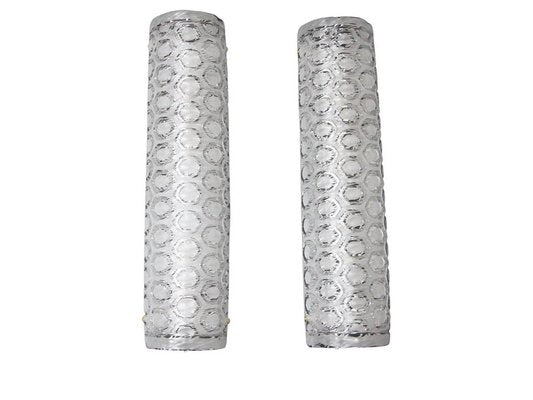 Large Clear and White Textured Murano Glass Cylinder Wall Sconces, 2000, Set of 2-YF-1421398