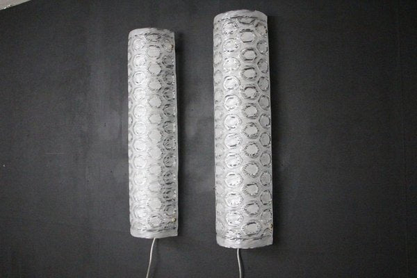 Large Clear and White Textured Murano Glass Cylinder Wall Sconces, 2000, Set of 2-YF-1421398