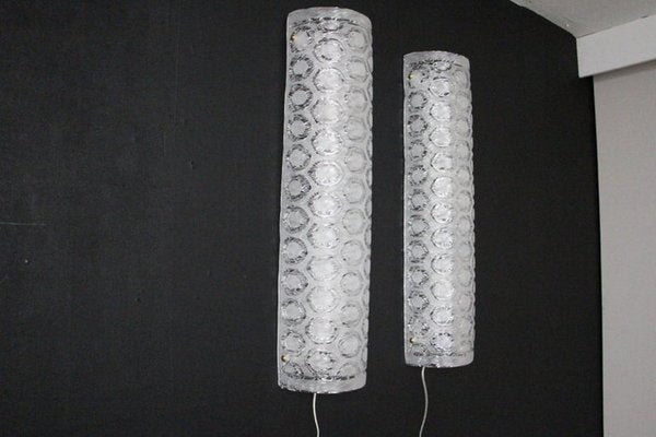 Large Clear and White Textured Murano Glass Cylinder Wall Sconces, 2000, Set of 2-YF-1421398