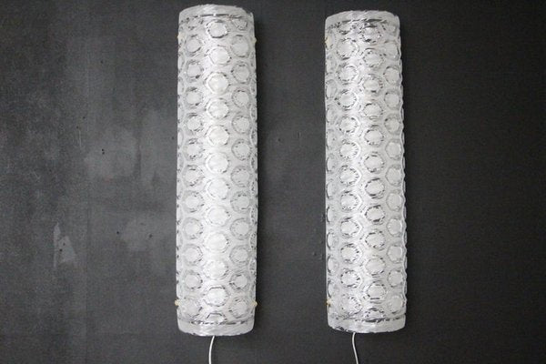 Large Clear and White Textured Murano Glass Cylinder Wall Sconces, 2000, Set of 2-YF-1421398