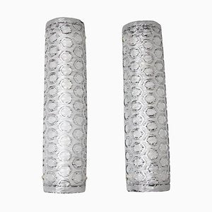 Large Clear and White Textured Murano Glass Cylinder Wall Sconces, 2000, Set of 2-YF-1421398