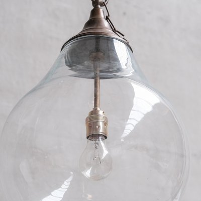 Large Clear Glass and Brass Bulb Shaped Pendant Light-JRP-1819190