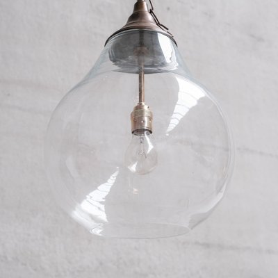 Large Clear Glass and Brass Bulb Shaped Pendant Light-JRP-1819190