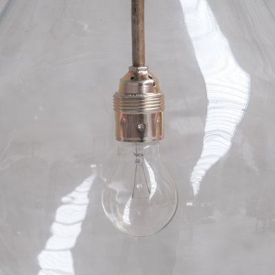 Large Clear Glass and Brass Bulb Shaped Pendant Light-JRP-1819190