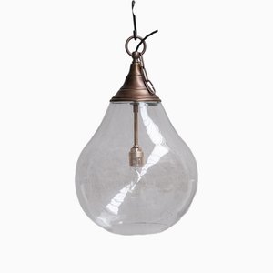 Large Clear Glass and Brass Bulb Shaped Pendant Light-JRP-1819190