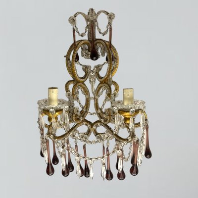 Large Crystal Beaded Macaroni Murano Glass Sconces, 1950s, Set of 2-JJC-1752491