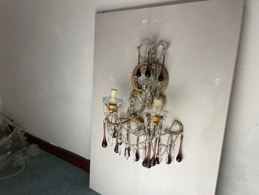 Large Crystal Beaded Macaroni Murano Glass Sconces, 1950s, Set of 2-JJC-1752491