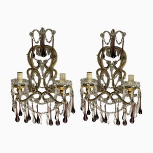 Large Crystal Beaded Macaroni Murano Glass Sconces, 1950s, Set of 2-JJC-1752491