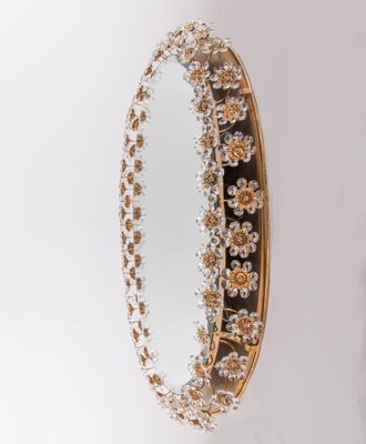 Large Crystal & Brass Oval Backlit Mirror by Christoph Palme for Palwa, Germany, 1960s-DEK-1175897