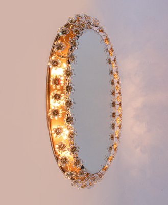 Large Crystal & Brass Oval Backlit Mirror by Christoph Palme for Palwa, Germany, 1960s-DEK-1175897