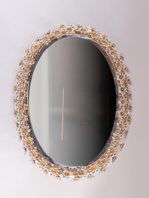 Large Crystal & Brass Oval Backlit Mirror by Christoph Palme for Palwa, Germany, 1960s-DEK-1175897