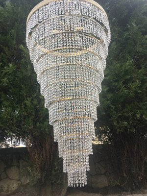 Large Crystal Cascade Chandelier with Cut Crystals, 1960s-WQQ-883300