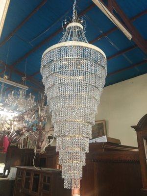 Large Crystal Cascade Chandelier with Cut Crystals, 1960s-WQQ-883300