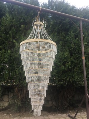 Large Crystal Cascade Chandelier with Cut Crystals, 1960s-WQQ-883300