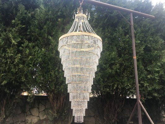 Large Crystal Cascade Chandelier with Cut Crystals, 1960s-WQQ-883300