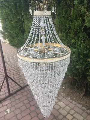 Large Crystal Cascade Chandelier with Cut Crystals, 1960s-WQQ-883300