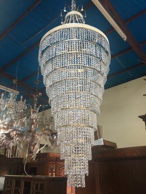 Large Crystal Cascade Chandelier with Cut Crystals, 1960s-WQQ-883300