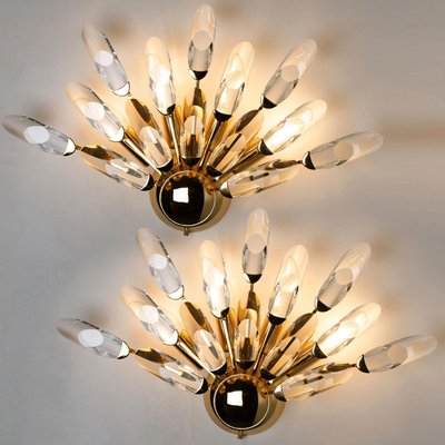 Large Crystal Gilded Brass Sconces by Oscar Torlasco for Stilkronen, Set of 2-VDW-822782