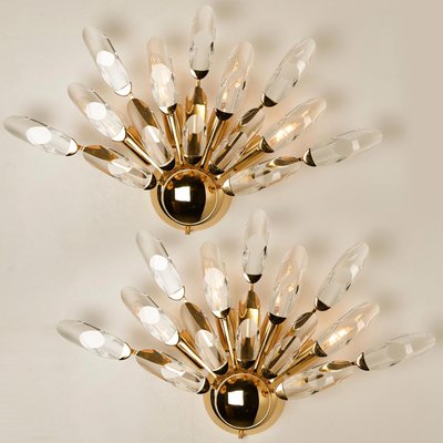 Large Crystal Gilded Brass Sconces by Oscar Torlasco for Stilkronen, Set of 2-VDW-822782