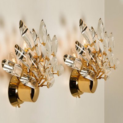 Large Crystal Gilded Brass Sconces by Oscar Torlasco for Stilkronen, Set of 2-VDW-822782