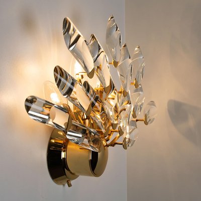 Large Crystal Gilded Brass Sconces by Oscar Torlasco for Stilkronen, Set of 2-VDW-822782